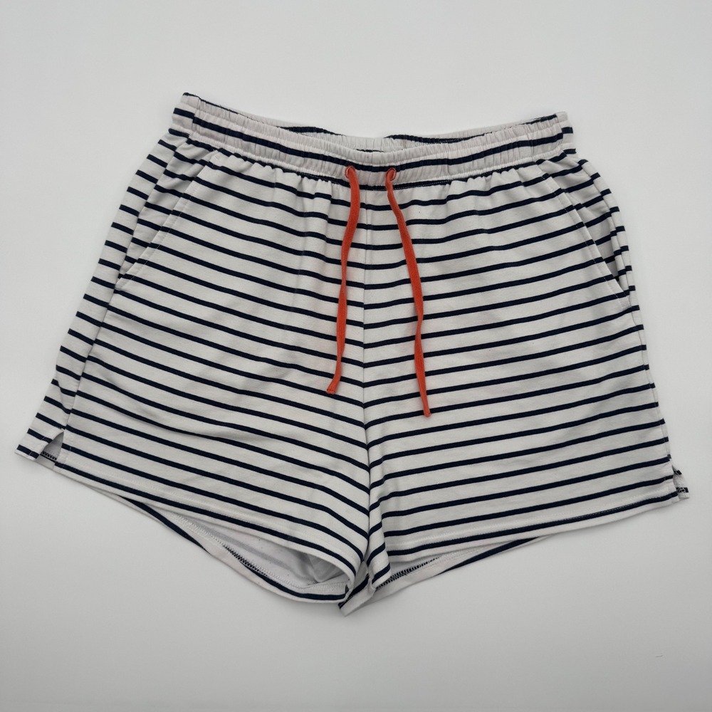 Fabletics Womens Striped Lounge Shorts Navy White Neon Orange Drawstring Small